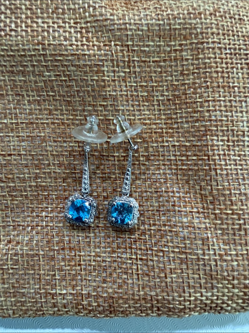 Blue Crystal Dangle Earrings with Silver-Tone Setting